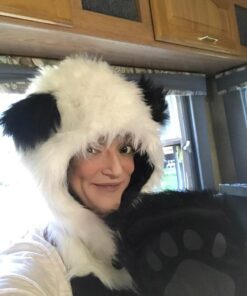 Panda Animal Hood Faux Fur Hat with Warm Scarf Mittens Ears and Paws by HatButik. 25 612Yqdag L
