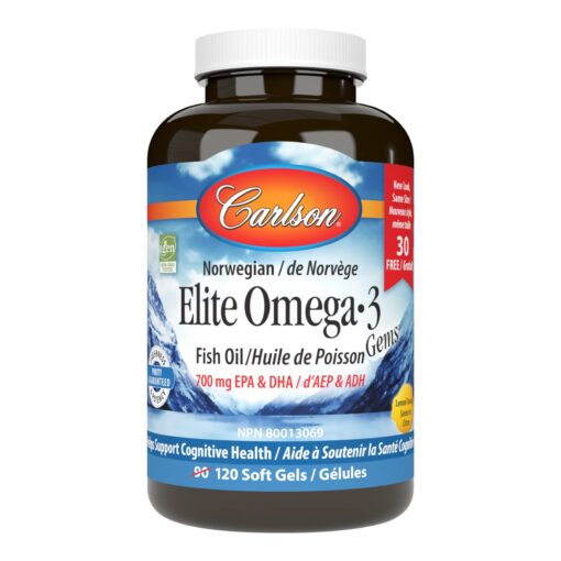 Carlson - Elite Omega-3 Gems,1600 mg Omega-3 Fatty Acids Including EPA and DHA,Norwegian, Wild-Caught fish oil Supplement,Sustainably Sourced Capsules, Lemon, 90+30 Softgels