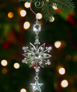 Alternative view of Silver Crystal Snowflake Drop Christmas Ornament - 6" Long with Clear Diamond Shaped Crystals and a Hanging Star