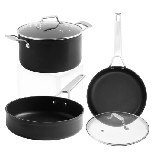 MSMK 5-Piece Pots and Pans set, Durable Non Stick Coating From USA, Kitchen Cookware sets, even heating, comfortable handling, Induction Compatibility for Home Cooking, Oven Safe, Dishwasher Safe