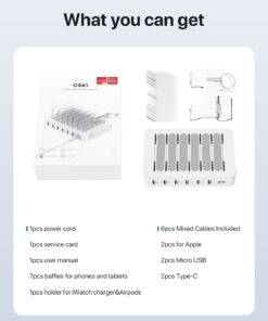 SooPii Premium 6-Port USB Charging Station Organizer for Multiple Devices, 6 Short Charging Cables and One Upgraded i-Watch Charger Holder Included, for Phones, Tablets, and Other Electronics, White 31 612eAY7HF2L