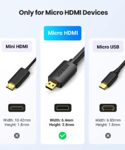 UGREEN Micro HDMI to HDMI Cable Adapter 4K 60Hz Ethernet Audio Return Channel Compatible with GoPro Hero 7/6 Raspberry Pi 4 Retroid Pocket 3+/3 Yoga 3 B500 Sony A6000 Camera Video Capture Card 3FT 25 612eYb6TeNL