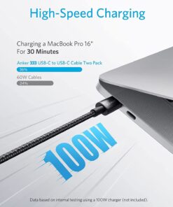 Anker USB C Charger Cable (6ft 100W, 2Pack), USB 2.0 Type C Fast Charging Cable for iPhone 15 / 15Pro / 15Plus / 15ProMax MacBook Pro 2020, iPad Pro 2020, iPad Air 4, Samsung Galaxy S23+/S23 Ultra 6ft Black 26 612fdwRN3L