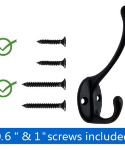 Alternative view of IBosins 10 Pack Heavy Duty Dual Coat Hooks Wall Mounted with 40 Screws Retro Double Hooks Utility Black No Rust Hooks for Coat, Scarf, Bag, Towel, Key, Cap, Cup, Hat (Black)