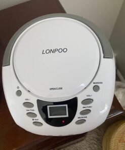 LONPOO CD Player Portable Boombox with FM Radio/USB/Bluetooth/AUX Input and Earphone Jack Output, Stereo Sound Speaker & Audio Player,White White 16 612mjqxG4FL