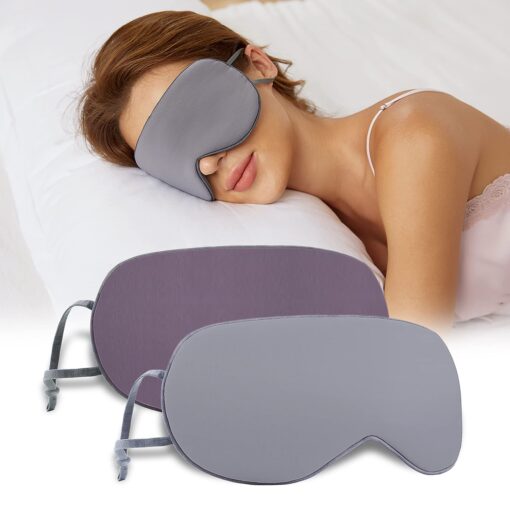 Sleeping Mask 2 Pack, Warm, Cool Double-Sided Use of Sleep Mask, Super Soft Blindfold with Adjustable Strap, Block Out Light, Comfort Sleep Eye Mask for Travel Meditation Nap Dark Gray/Light Gray + Purple/Pink