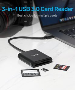 USB Card Reader, Unitek 3-Slot USB 3.0 Compact Card Reader, Read 3 Cards Simultaneously, Aluminum SD Micro SD CF Card Adapter Supports Flash Memory Card, Black 17 612nb0TMbHL