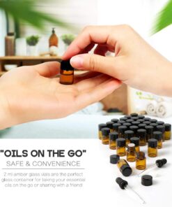Teenitor Oil Bottles for Essential Oils, 36 Pcs 2 ml (5/8 Dram) Amber Glass Vials Bottles, with Orifice Reducers and Black Caps, with 2 Free Glass Transfer Eye Droppers 26 612oNMAhr5L