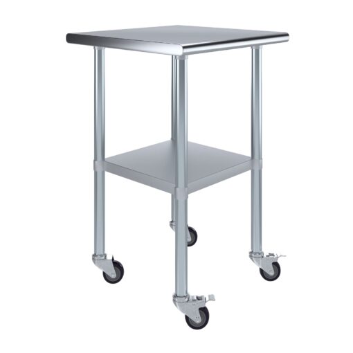 AmGood 24" x 24" Stainless Steel Work Table with Casters | Heavy Duty Metal Utility Table On Wheels | Kitchen Island Cart 24" Long x 24" Deep