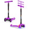 BELEEV A2 Scooters for Kids 3 Wheel Kick Scooter for Toddlers Girls Boys, 4 Adjustable Height, Lean to Steer, Light up Wheels, Extra-Wide Board, Easy to Assemble for Children Gift Sport Toys Ages 3-12 Purple