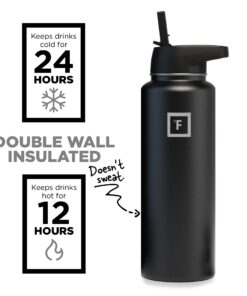 IRON °FLASK Sports Water Bottle - 40 Oz 3 Lids (Straw Lid), Leak Proof - Stainless Steel Gym & Sport Bottles for Men, Women & Kids - Double Walled, Insulated Thermos, Metal Canteen Midnight Black 23 612wlTA3AsL