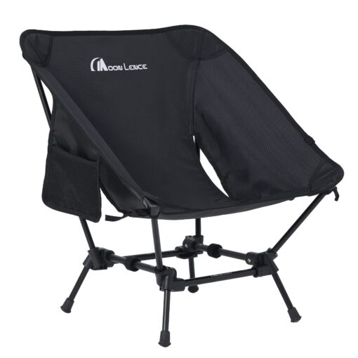 MOON LENCE Camping Chairs, Compact Backpacking Chair Lawn Chair with Side Pockets Portable Lightweight Heavy Duty Small Folding Chair for Hiking & Beach & Fishing Black