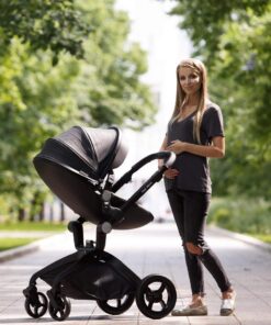 Alternative view of Hot Mom Baby Stroller: Baby Carriage with Adjustable Seat Height Angle and Four-Wheel Shock Absorption,Reversible，High Landscape and Fashional Pram (Black) Black