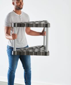 Rubbermaid Plastic Garage Corner Tool Tower Rack, Easy to Assemble, Organizes up to 30 Long-Handled Tools/Rakes/ Brooms/Shovles for Home/House/Outdoor/Sheds Corner Tower 25 612yAHX0QL