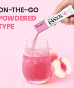 Teazen Kombucha Tea, Zero Sugar, Sparkling Fermented Powdered Mix Beverage from Korea, Live Probiotics & Prebiotics, 10 Sticks, 1.76oz (Peach) Peach 11 612zQ12rF L
