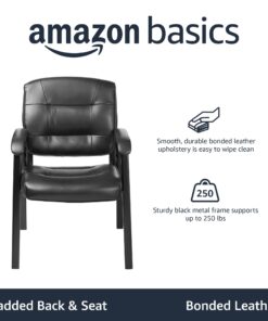 Amazon Basics Classic Faux Leather Office Desk Guest Chair with Metal Frame, Black, 27.4D x 23.6W x 35.8H in 24 6131k3RiAjL