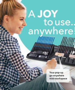 Castle Art Supplies Graphite Drawing Pencils and Sketch Set (40-Piece Kit), Complete Artist Kit Includes Charcoals, Pastels and Zippered Carry Case, Rare Pop-Up Stand 22 6133r R7fL