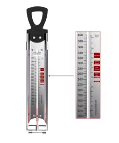 Alternative view of Candy Thermometer Deep Fry/Jam/Sugar/Syrup/Jelly Thermometer with Hanging Hook & Pot Clip Stainless Steel Cooking Thermometer Food Thermometer Quick Reference Temperature Guide,Red Candy Thermometer-Red