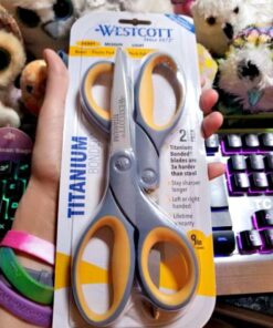 Westcott 13901 8-Inch Titanium Scissors For Office and Home, Yellow/Gray, 2 Pack 38 613AHvcmODL