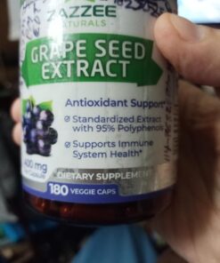 Zazzee High Strength Grape Seed 50:1 Extract, 20,000 mg Strength, 180 Vegan Capsules, 95% Polyphenols, 6 Month Supply, Concentrated, Standardized 50X Extract, 400 mg per Capsule, Non-GMO, All-Natural 27 613Bh4bdbYL