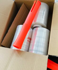 JARLINK 4 Pack Plastic Film Roll with Plastic Handles, 60 Gauge Thick, 5" x 1000ft Plastic Pallet Film, Industrial Strength Stretch up to 500% Stretch for Moving, Packing, Wrapping, and Shipping 39 613DEBU29rL