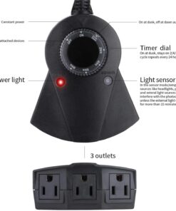 Outdoor Light Timer Waterproof, 24 Hours Plug in Timer with 2, 4, 6 or 8 Hours Countdown Mode, 3 Grounded Electrical Outlet for Outdoor Backyard Garden Patio Lights 3 Outlets-Timer 19 613DOoG2I8L