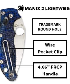 Spyderco Manix 2 Lightweight Signature Knife with 3.37" CTS BD1 Steel Blade and Translucent Blue FRCP Handle - PlainEdge - C101PBL2 29 613EvxmZ8L