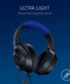 Razer Kraken X Ultralight Gaming Headset: 7.1 Surround Sound - Lightweight Aluminum Frame - Bendable Cardioid Microphone - for PC, PS4, PS5, Switch, Xbox One, Xbox Series X|S, Mobile - Black/Blue Classic Black/Blue 24 613FChD30rL