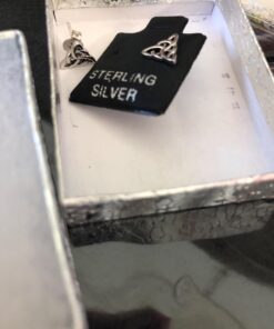 Rhodium Plated Sterling Silver Womens Irish Celtic Triquetra Triangle Stud Earrings - 0.27in 27 613HSa8hWJL