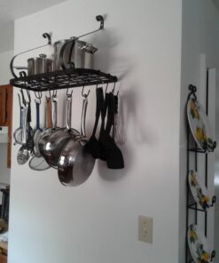 Vdomus Wall Mounted Pot and Pan Rack for Kitchen, Cookware Hanging rack with 10 Hooks Included, Hanging Pan Organizer, Black 24 x 10 Inches 41 613HiMbtDCL