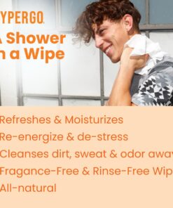 HyperGo Full-Body Rinse-Free Hypoallergenic Biodegradable Bathing Wipes –All Natural, Refreshing Anytime Anywhere, Post Workout, Camping, Travel, Daily Life, 12”x12” X-Large 20-count, Unscented 1 Pack 20 Count (Pack of 1) 18 613IqX6TqiL