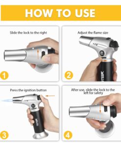 TBTEEK Butane Torch, Kitchen Torch Cooking Torch with Safety Lock & Adjustable Flame for Cooking, BBQ, Baking, Brulee, Creme, DIY Soldering(Butane Not Included) Silver 27 613JMWQNdvL 1