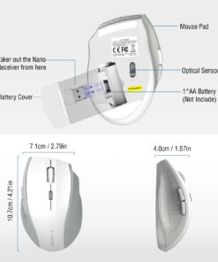 E-YOOSO Wireless Mouse, Computer Mouse 18 Months Battery Life Cordless Mouse, 5-Level 4800 DPI, 6 Button Ergo Wireless Mice, 2.4G Portable USB Wireless Mouse for Laptop, Mac, Chromebook (White Gray) White Gray 11 613JZIKUlbL