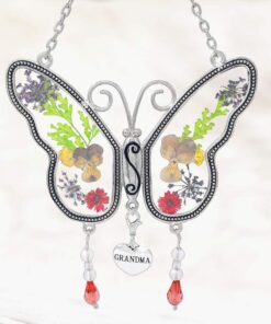 Grandma Butterfly Suncatcher with Pressed Flower Wings and Heart Charm - Hanging Height 8" 1 18 613SDd2W zL