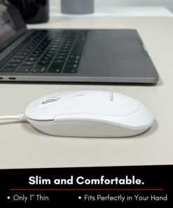 Macally Wired USB C Mouse for Mac and PC - Slim, Quiet, and Reliable - 3 Button Layout, Scroll Wheel, and 4 DPI Mode (800/1200/1600/2400) Type C Mouse for MacBook Pro/Air, iMac, Laptop All White 10 613SdRNZ5zL