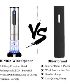 MUNION Electric Wine Opener Automatic Wine Bottle Opener Rechargeable Cordless Stainless Steel Corkscrew with Foil Cutter 12 613ZY 4J XL