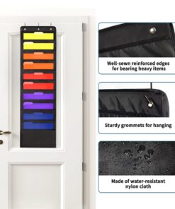 Annecy 10 Pockets Hanging Wall File Organizer, Black Storage Pocket Chart for File Folder and Paper, Space Saver for Office and Classroom, with Wall Hangers, Over The Door Hooks, Labels 10-Pocket Black Pocket 11 613aQJkSV2L