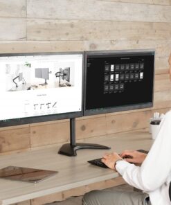 VIVO STAND-V002F Dual LED LCD Monitor Free-Standing Desk Stand for 2 Screens up to 27 Inch Heavy-Duty Fully Adjustable Arms with Max VESA 100x100mm 13" - 27" screens Black 28 613cu5XCP0L