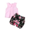 3PC Baby Girl Feather Vest Tops+Golden Dots Tassels Short Pants+Bowknot Headband 0-6 Months Floral&pink 12 613dUkjvIL