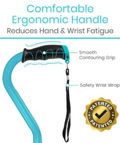 Vive Walking Cane - Ergonomic Offset Patented Hand Grip - Lightweight Adjustable Walking Aid for Men, Women, Elderly - Non-Slip Tip, Sturdy Mobility Aid for Seniors, Supports Up to 250lbs (Purple) Teal 20 613f1DwW 5L