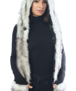 Alternative view of White Wolf Hood Faux Fur Hat with scarfs mittens & paws 3 in 1 by Hatbutik