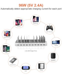 Alternative view of Alxum iPad Charging Station for Multiple Devices, 96W 10 Port Cell Phone Charging Station Organizer,USB Fast Charger Dock Compatible w iPad/iPhone/Android/Kindle/Fire/Kindle Tablet, UL Certified,White