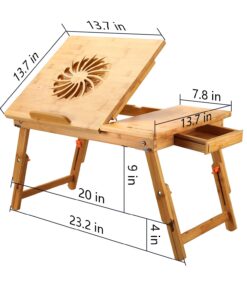 Laptop Desk Nnewvante Adjustable Bed Desk Table Bamboo with USB Fan Foldable Bed Tray w' Drawer 21.6" with Fan 48 613pWq1CB9L