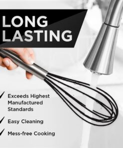 Silicone Whisk Set of 3 - Silicone Whisks for Cooking Non-Scratch - Silicone Whisk Set - Hand Whisk - Wisk - Metal Whisk - Small Whisk - Mini Whisk - Stainless Steel Whisk Black 11 613pZ1iQOqL
