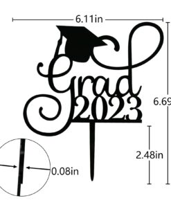 Alternative view of Grad 2023 Cake Topper for Class of 2023 Graduation Party Decorations Acrylic Congrats Grad Supplies (Black) Black