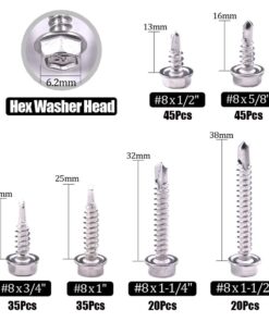Alternative view of Hilitchi 410 Stainless Steel #8 Hex Washer Head Self Drilling Sheet Metal Tek Screws Assortment Kit Set with Drill Point, Self Driller, 200 Pieces