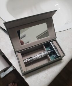 VIKINGS BLADE The Chieftain Safety Razor + 5 Swedish Platinum Super Blades + Carry Case Chromium Silver 38 6146Y PtIYL