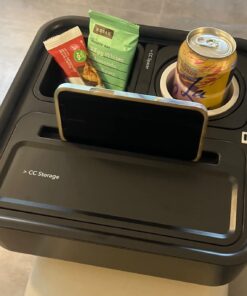 CouchConsole Original Tray - Drinks & Snacks Sofa Caddy with Armrest, Table with Phone Stand- TV Remote Control Storage and Organizer - for Living Rooms, RV, and Cars, Black/Gray Black and Gray 35 6147dsAAKFL