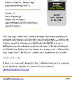 Highwings 8K 10K HDMI Cable 48Gbps 6.6FT/2M, Certified Ultra High Speed HDMI® Cable Braided Cord-4K@120Hz 8K@60Hz, DTS:X, HDCP 2.2 & 2.3, HDR 10 Compatible with Roku TV/PS5/HDTV/Blu-ray 6.6 feet Grey 37 6147sgmafbL