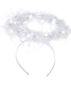 Kangaroo Angel Halo Headband for White Angel Costume - Light up Headband with 6 White LED Lights & Feathers for Kids and Adults – Angel Halloween Costume Accessories for Women and Teen Girls 21 614BWIDTpNL